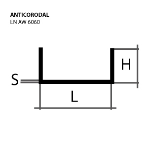 50X50X5 Alluminio Canalina a U mm Anticorodal 6060 a Base Larga L=1 Mt